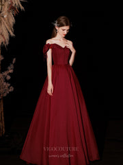 Burgundy Off the Shoulder Prom Dress 20736