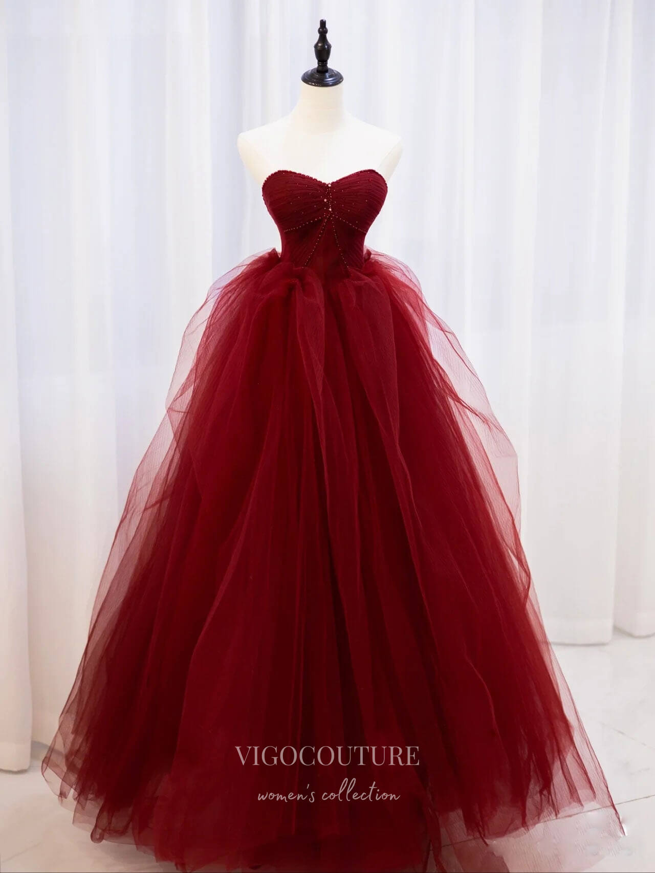 Prom Dress 2025 Burgundy Off the Shoulder Prom Dresses Tulle A-Line Evening Dress 21780-unique elegant Prom Dresses-Burgundy-US2-vigocouture