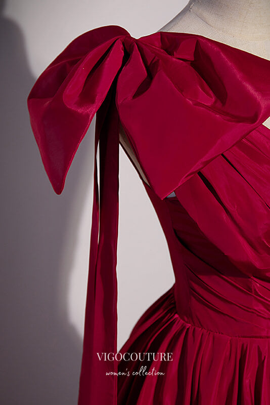 Burgundy One Shoulder Formal Dress A-Line Bow-Tie Prom Dresses 21667 vigocouture Burgundy One Shoulder Formal Dress A-Line Bow-Tie Prom Dresses 21667 vigocouture