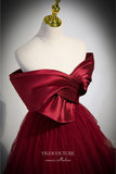 Prom Dress 2025 Burgundy Pleated Tulle Prom Dress with Bow-Tie Bodice 22320-unique elegant Prom Dresses-Burgundy-Custom Size-vigocouture