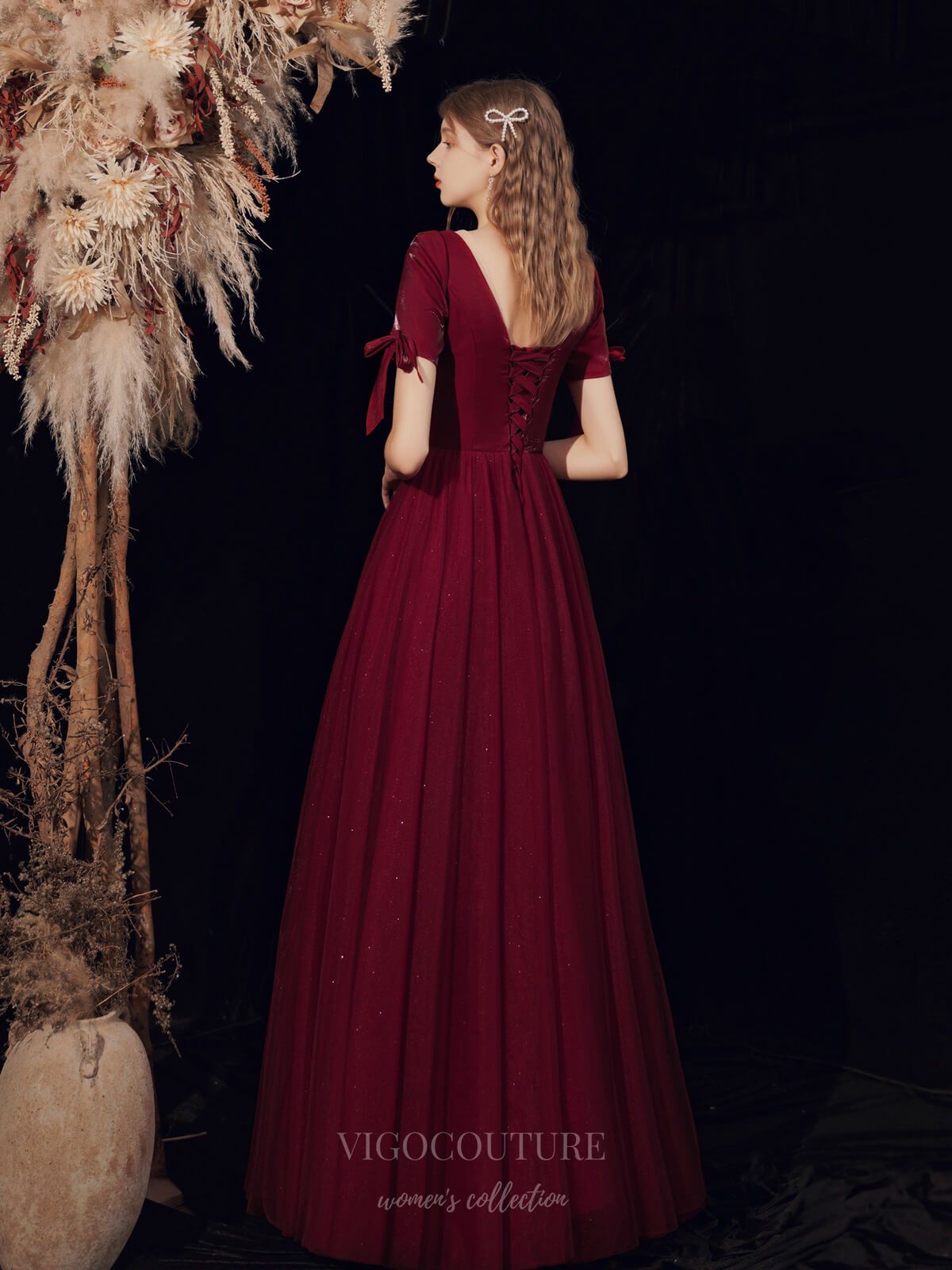 Prom Dress 2025 Burgundy Plunging V-Neck Prom Dress 20726-unique elegant Prom Dresses-Burgundy-US2-vigocouture