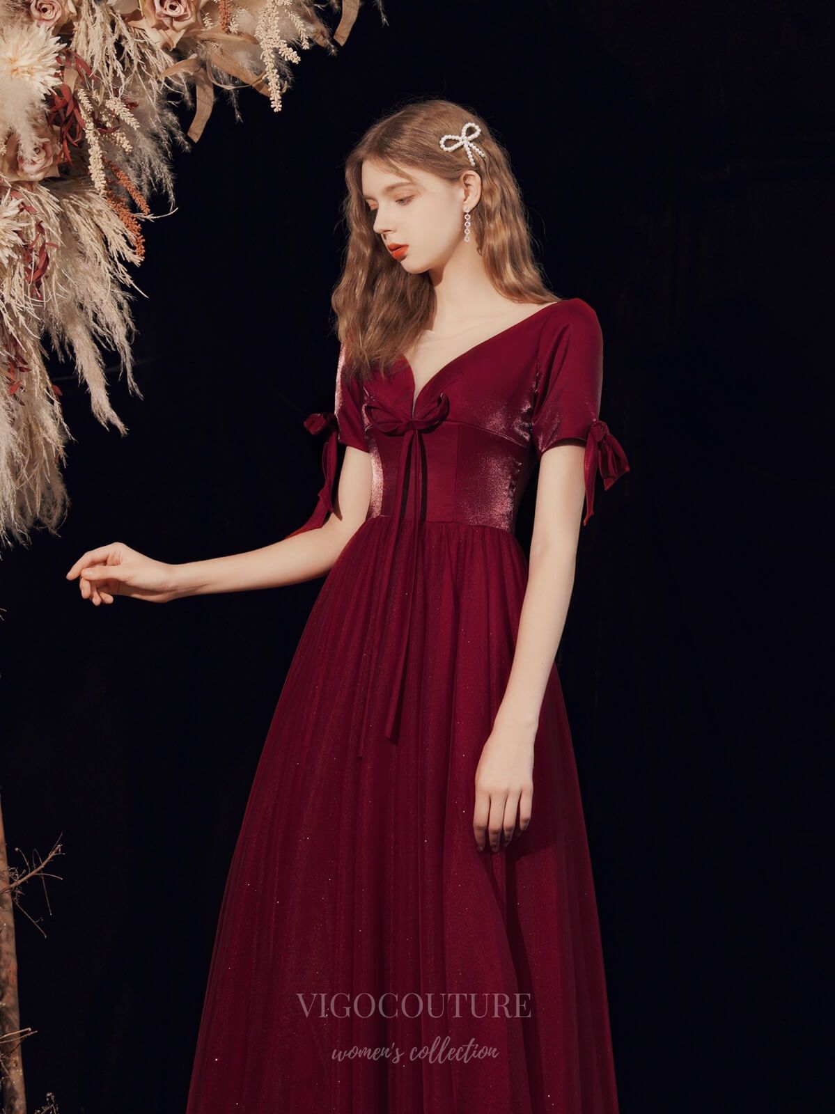 Prom Dress 2025 Burgundy Plunging V-Neck Prom Dress 20726-unique elegant Prom Dresses-Burgundy-US2-vigocouture