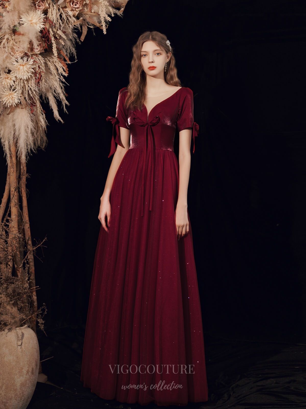 Prom Dress 2025 Burgundy Plunging V-Neck Prom Dress 20726-unique elegant Prom Dresses-Burgundy-US2-vigocouture