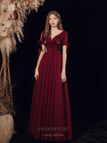 Burgundy Plunging V-Neck Prom Dress 20726