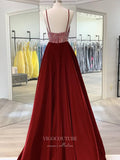 Prom Dress 2025 Burgundy Plunging V-Neck Prom Dresses With Slit Velvet Evening Dress 21704-unique elegant Prom Dresses-Burgundy-US2-vigocouture