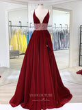 Prom Dress 2025 Burgundy Plunging V-Neck Prom Dresses With Slit Velvet Evening Dress 21704-unique elegant Prom Dresses-Burgundy-US2-vigocouture