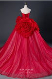 Prom Dress 2025 Burgundy Ruffled Rose Formal Dress Strapless A-Line Prom Ball Gown 21675-unique elegant Prom Dresses-Red-US2-vigocouture