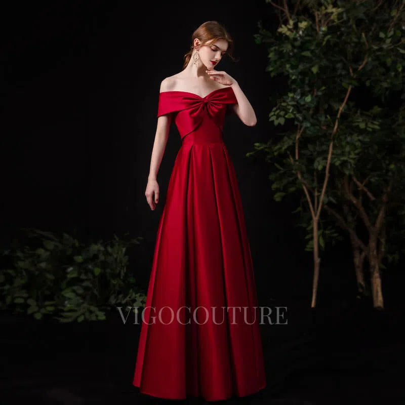 Prom Dress 2025 Burgundy Satin Bow Prom Dress 20158-unique elegant Prom Dresses-Burgundy-US2-vigocouture