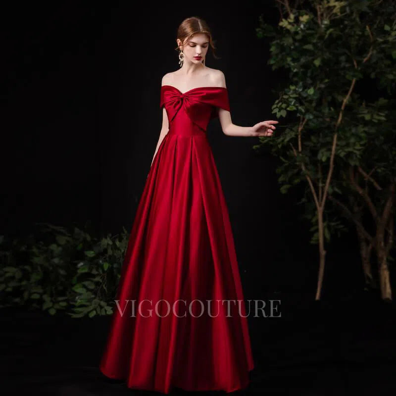 Burgundy Satin Bow Prom Dress 20158 Custom Colors / US10 Burgundy Satin Bow Prom Dress 20158 Custom Colors / US10