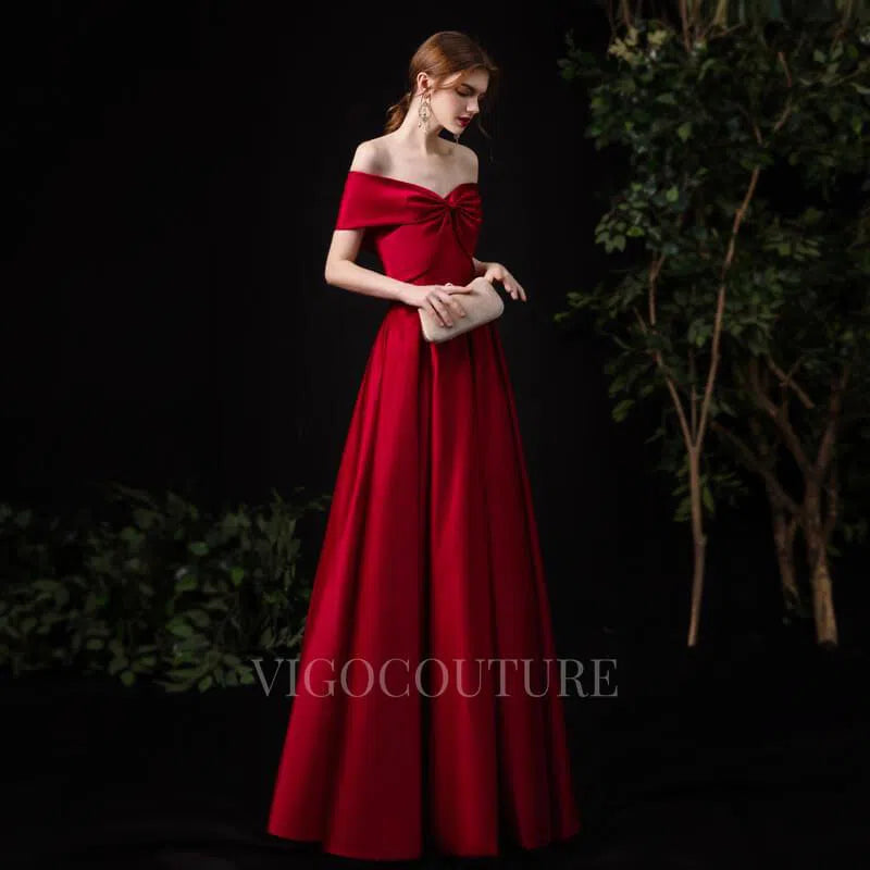 Prom Dress 2025 Burgundy Satin Bow Prom Dress 20158-unique elegant Prom Dresses-Burgundy-US2-vigocouture