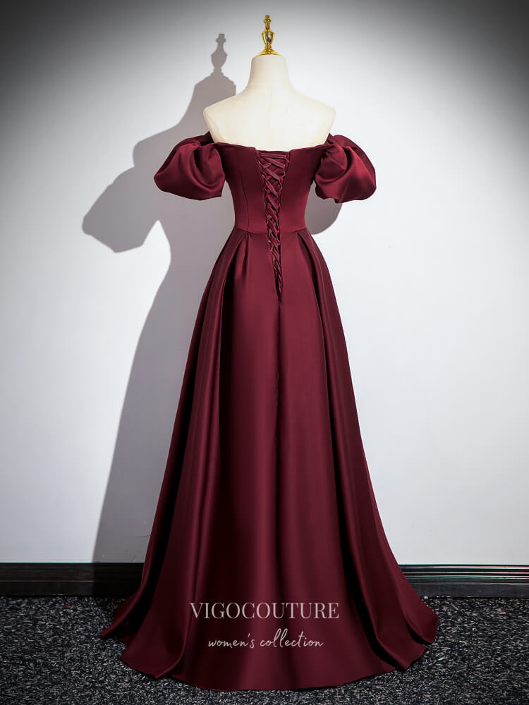 Burgundy Satin Prom Dresses Off the Shoulder Formal Gown 24411 vigocouture Burgundy Satin Prom Dresses Off the Shoulder Formal Gown 24411 vigocouture