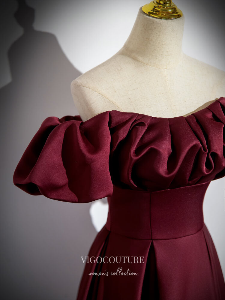 Prom Dress 2025 Burgundy Satin Prom Dresses Off the Shoulder Formal Gown 24411-unique elegant Prom Dresses-Burgundy-Custom Size-vigocouture