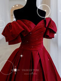 Prom Dress 2025 Burgundy Satin Prom Dresses Puffed Sleeve Evening Dress 21827-unique elegant Prom Dresses-Burgundy-US2-vigocouture