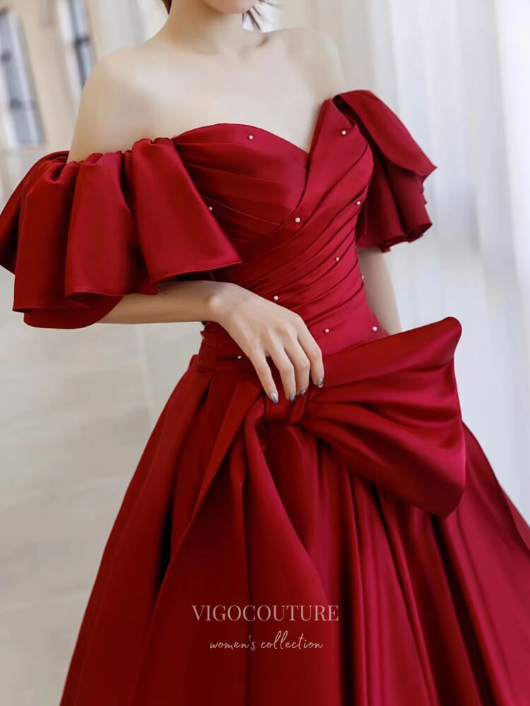 Prom Dress 2025 Burgundy Satin Prom Dresses Puffed Sleeve Evening Dress 21827-unique elegant Prom Dresses-Burgundy-US2-vigocouture