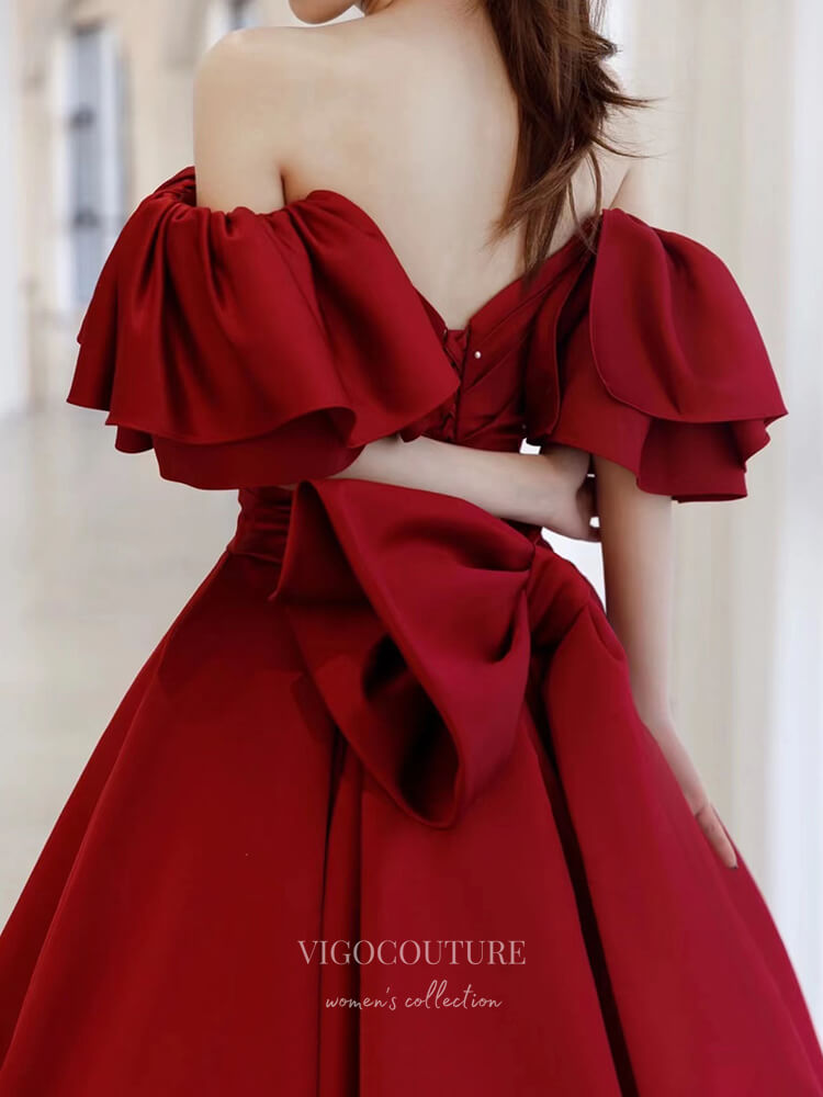 Prom Dress 2025 Burgundy Satin Prom Dresses Puffed Sleeve Evening Dress 21827-unique elegant Prom Dresses-Burgundy-US2-vigocouture