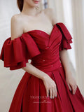 Prom Dress 2025 Burgundy Satin Prom Dresses Puffed Sleeve Evening Dress 21827-unique elegant Prom Dresses-Burgundy-US2-vigocouture