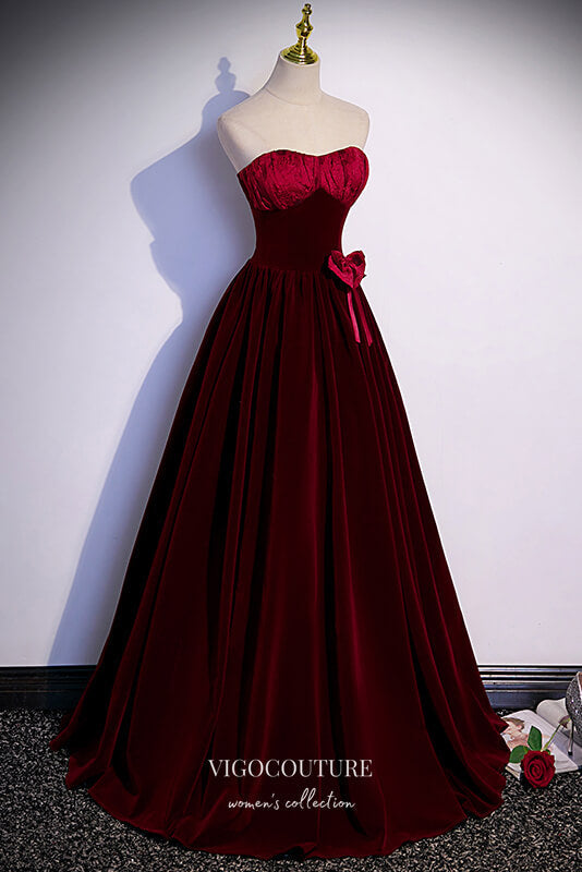 Prom Dress 2025 Burgundy Satin Prom Dresses Strapless Bow Tie Formal Dresses 21649-unique elegant Prom Dresses-Burgundy-US2-vigocouture