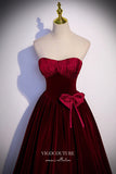 Prom Dress 2025 Burgundy Satin Prom Dresses Strapless Bow Tie Formal Dresses 21649-unique elegant Prom Dresses-Burgundy-US2-vigocouture