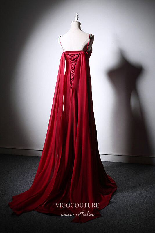 Burgundy Satin Sheath Prom Dress with Cape Sleeve 22371 Custom Colors / US0 Burgundy Satin Sheath Prom Dress with Cape Sleeve 22371 Custom Colors / US0