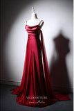 Prom Dress 2025 Burgundy Satin Sheath Prom Dress with Cape Sleeve 22371-unique elegant Prom Dresses-Burgundy-Custom Size-vigocouture