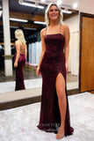 Prom Dress 2025 Burgundy Sequin Mermaid Prom Dresses with Slit Spaghetti Strap Evening Dress 21956-unique elegant Prom Dresses-Burgundy-US2-vigocouture