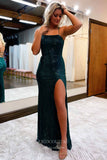 Prom Dress 2025 Burgundy Sequin Mermaid Prom Dresses with Slit Spaghetti Strap Evening Dress 21956-unique elegant Prom Dresses-Green-US2-vigocouture