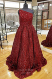 Prom Dress 2025 Burgundy Sequin Prom Dresses One Shoulder Evening Dress 21898-unique elegant Prom Dresses-Burgundy-US2-vigocouture