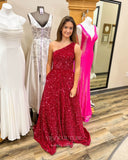 Prom Dress 2025 Burgundy Sequin Prom Dresses One Shoulder Formal Gown 21943-unique elegant Prom Dresses-Burgundy-US2-vigocouture