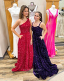 Prom Dress 2025 Burgundy Sequin Prom Dresses One Shoulder Formal Gown 21943-unique elegant Prom Dresses-Burgundy-US2-vigocouture