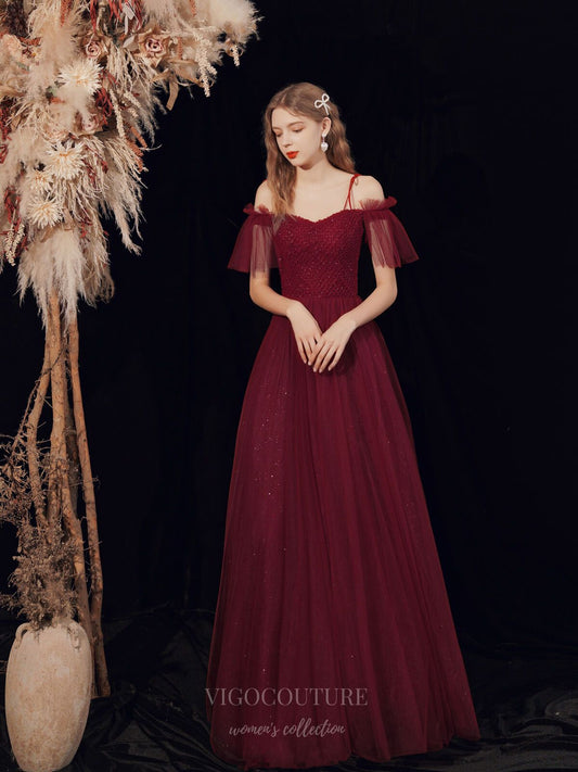 Prom Dress 2025 Burgundy Spaghetti Strap Beaded Prom Dress 20718-unique elegant Prom Dresses-Burgundy-US2-vigocouture