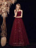 Prom Dress 2025 Burgundy Spaghetti Strap Bow Prom Dress 20716-unique elegant Prom Dresses-Burgundy-US2-vigocouture