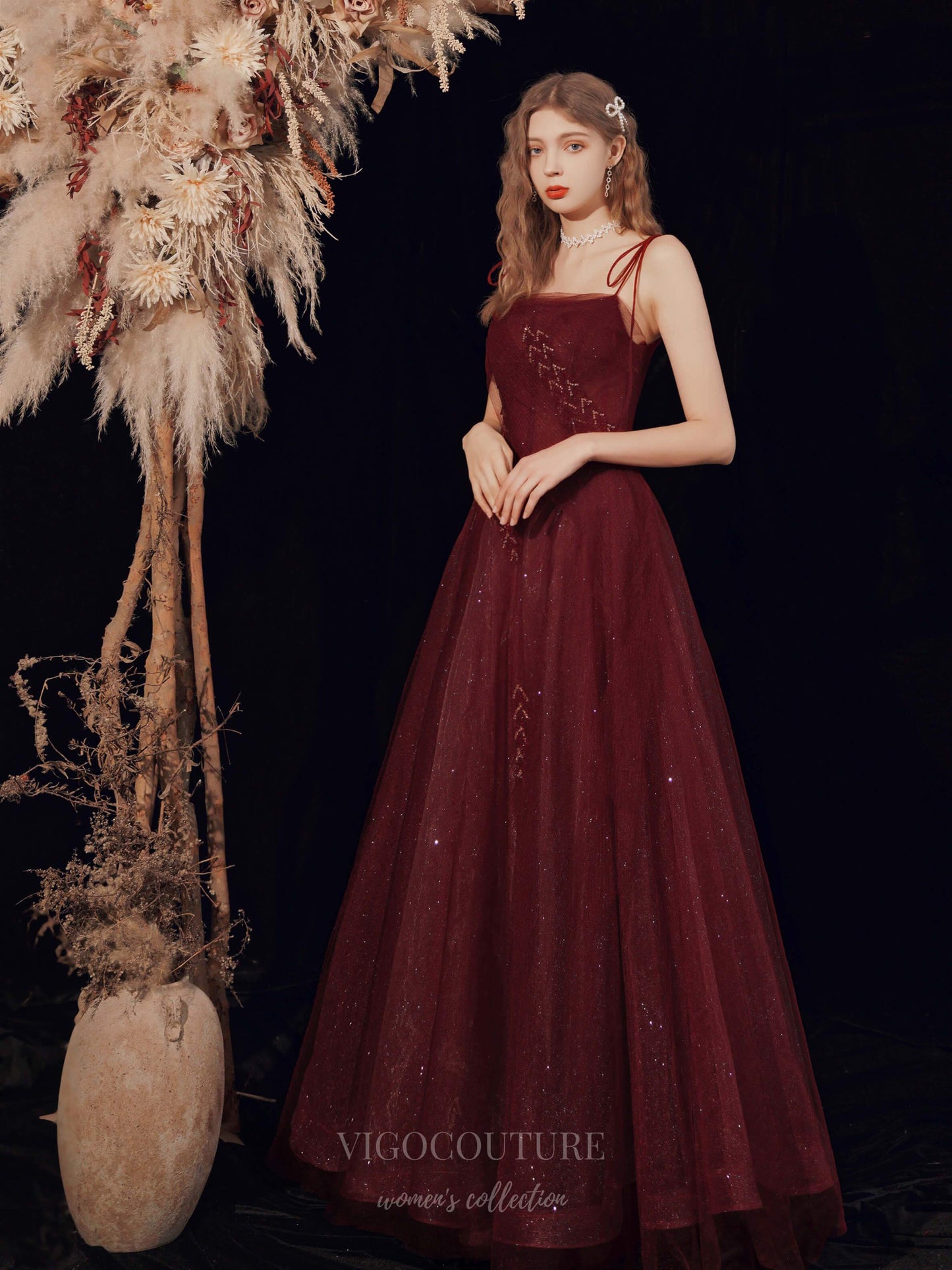 Prom Dress 2025 Burgundy Spaghetti Strap Prom Dress 20711-unique elegant Prom Dresses-Burgundy-US2-vigocouture