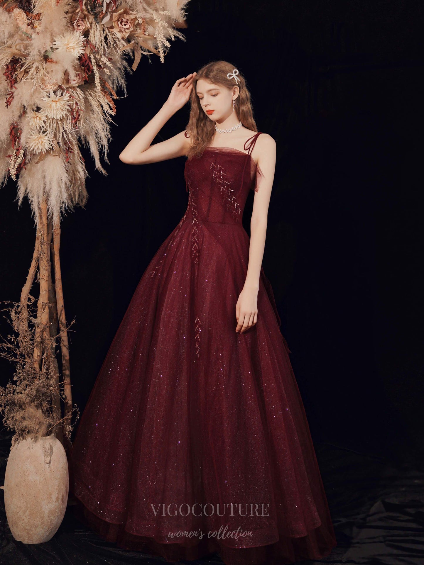 Prom Dress 2025 Burgundy Spaghetti Strap Prom Dress 20711-unique elegant Prom Dresses-Burgundy-US2-vigocouture