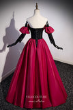 Prom Dress 2025 Burgundy Sparkly Satin Formal Dress A-Line Removable Sleeve Prom Dresses 21668-unique elegant Prom Dresses-Burgundy-US2-vigocouture