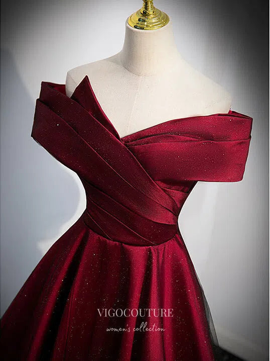 Prom Dress 2025 Burgundy Sparkly Satin Prom Dress Off the Shoulder Formal Dresses 21332-unique elegant Prom Dresses-Burgundy-US2-vigocouture