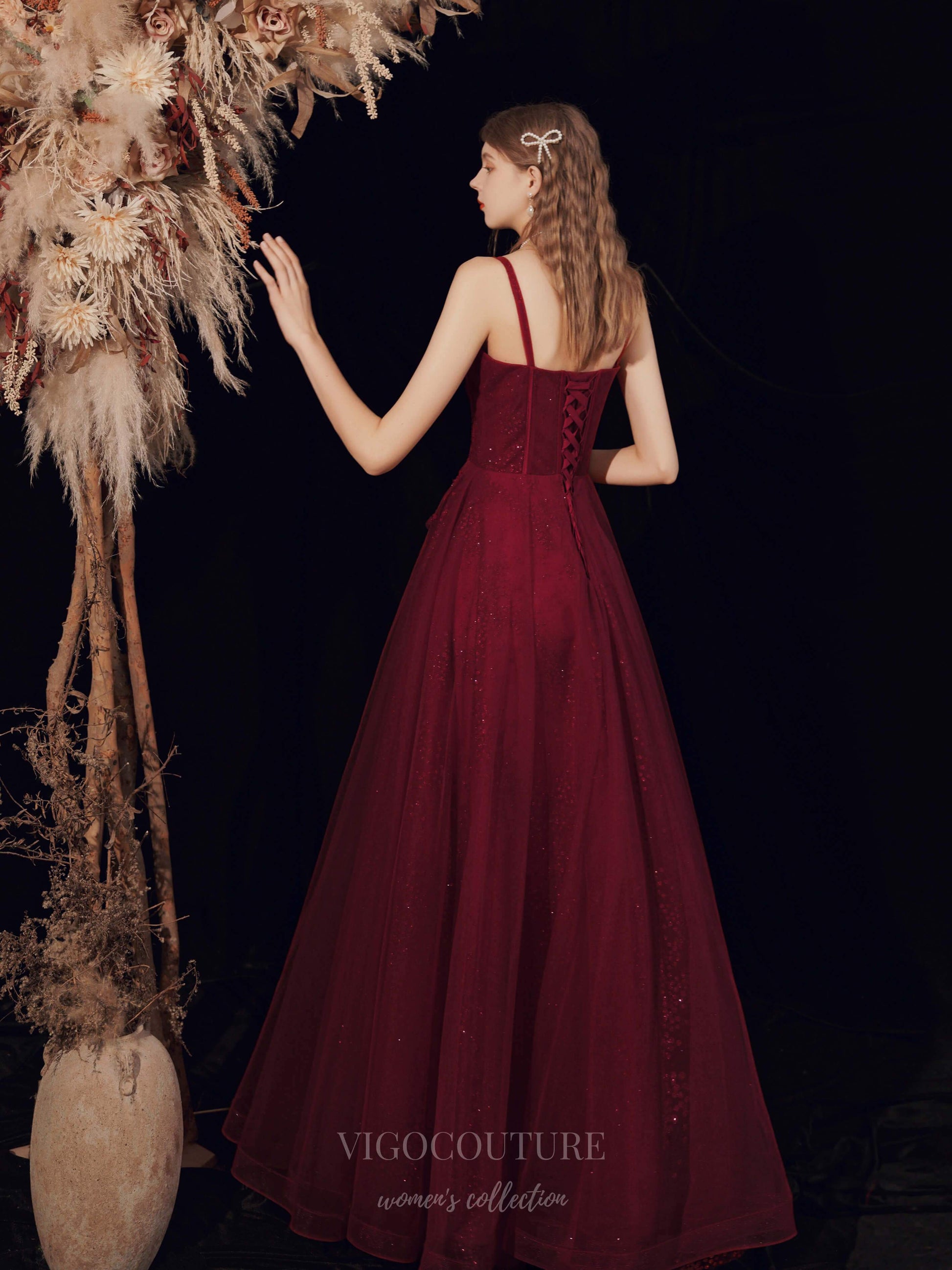 Prom Dress 2025 Burgundy Sparkly Tulle Beaded Prom Dress 20717-unique elegant Prom Dresses-Burgundy-US2-vigocouture