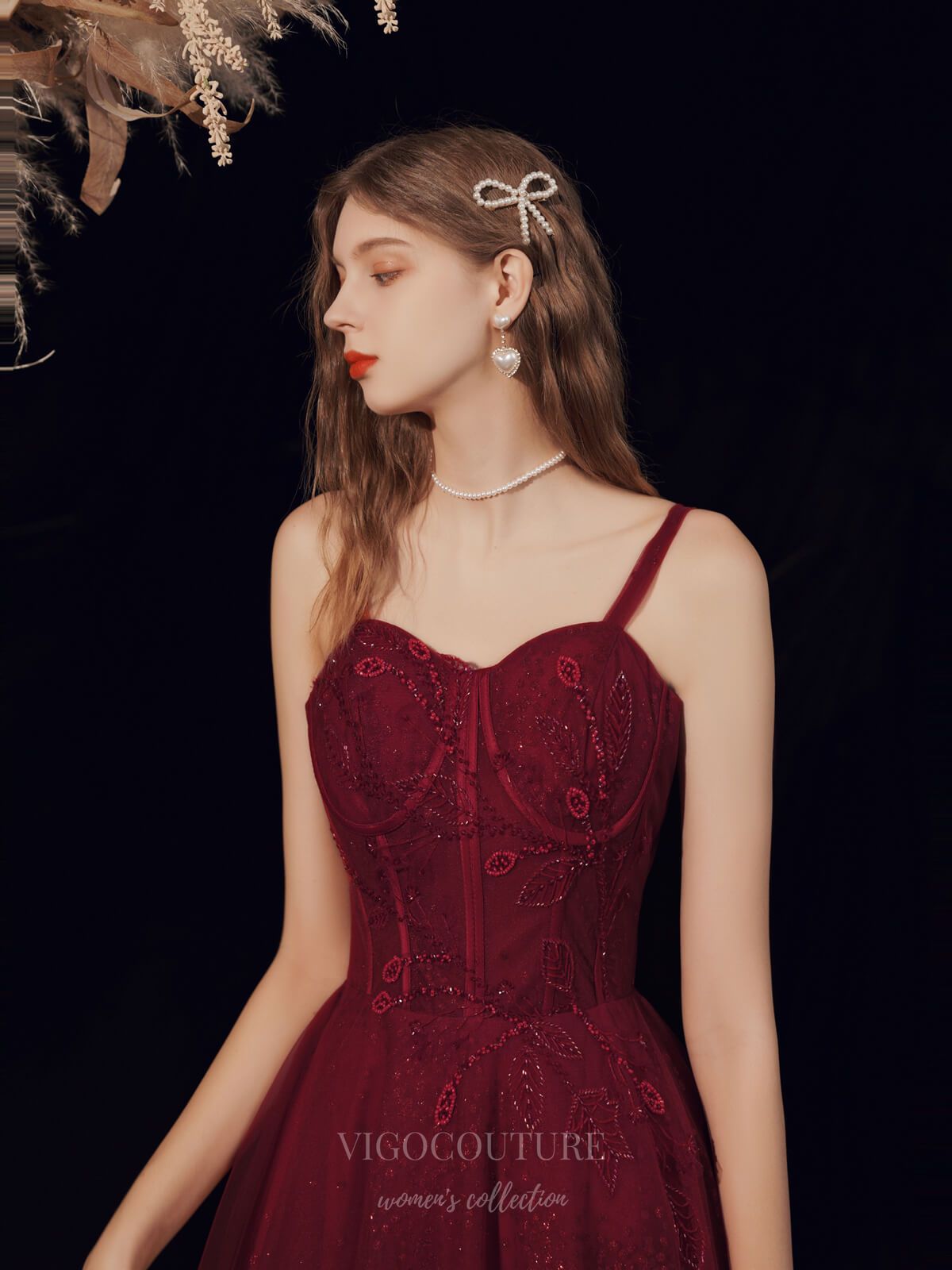 Prom Dress 2025 Burgundy Sparkly Tulle Beaded Prom Dress 20717-unique elegant Prom Dresses-Burgundy-US2-vigocouture