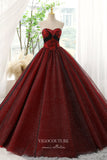 Prom Dress 2025 Burgundy Strapless Prom Dress with Jacquard Satin and Sparkly Tulle 22289-unique elegant Prom Dresses-Burgundy-Custom Size-vigocouture