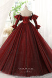 Prom Dress 2025 Burgundy Strapless Prom Dress with Jacquard Satin and Sparkly Tulle 22289-unique elegant Prom Dresses-Burgundy-Custom Size-vigocouture