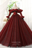 Prom Dress 2025 Burgundy Strapless Prom Dress with Jacquard Satin and Sparkly Tulle 22289-unique elegant Prom Dresses-Burgundy-Custom Size-vigocouture