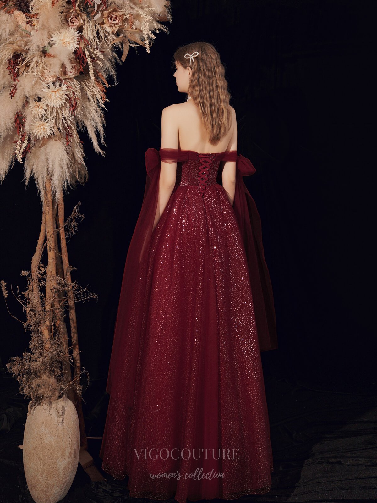 Prom Dress 2025 Burgundy Strapless Sparkly Tulle Prom Dress 20724-unique elegant Prom Dresses-Burgundy-US2-vigocouture