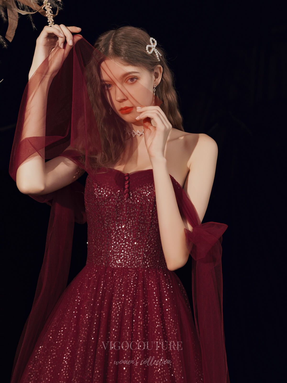 Prom Dress 2025 Burgundy Strapless Sparkly Tulle Prom Dress 20724-unique elegant Prom Dresses-Burgundy-US2-vigocouture