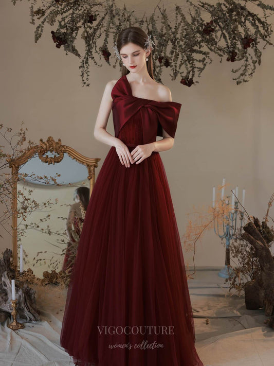 Prom Dress 2025 Burgundy Strapless Tulle Bow Prom Dress 20743-unique elegant Prom Dresses-Burgundy-US2-vigocouture