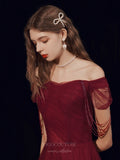 Prom Dress 2025 Burgundy Tulle Off the Shoulder Prom Dress 20725-unique elegant Prom Dresses-Burgundy-US2-vigocouture