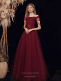 Prom Dress 2025 Burgundy Tulle Off the Shoulder Prom Dress 20725-unique elegant Prom Dresses-Burgundy-US2-vigocouture