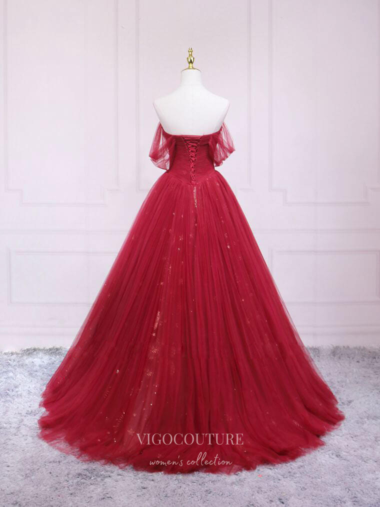 burgundy tulle dress Off the Shoulder Prom 20731 Burgundy / US4 Great for any cup size Burgundy A-Line Tulle Long Prom