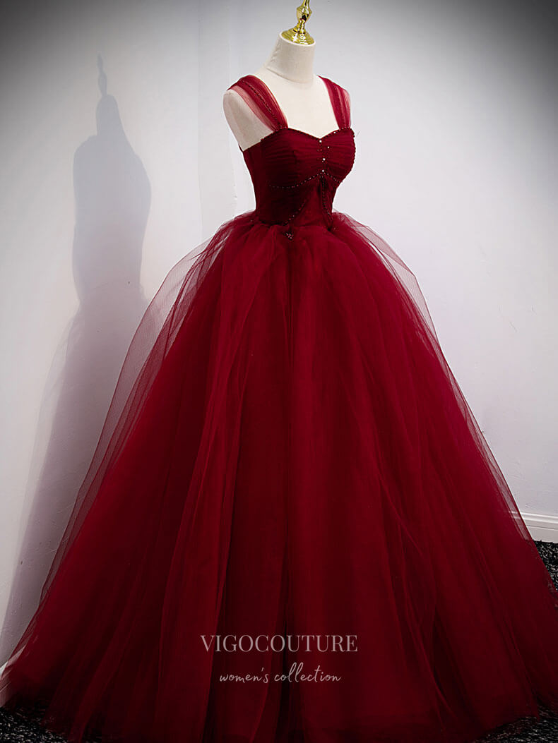 Prom Dress 2025 Burgundy Tulle Prom Dresses Off the Shoulder Formal Gown 21834-unique elegant Prom Dresses-Burgundy-US2-vigocouture