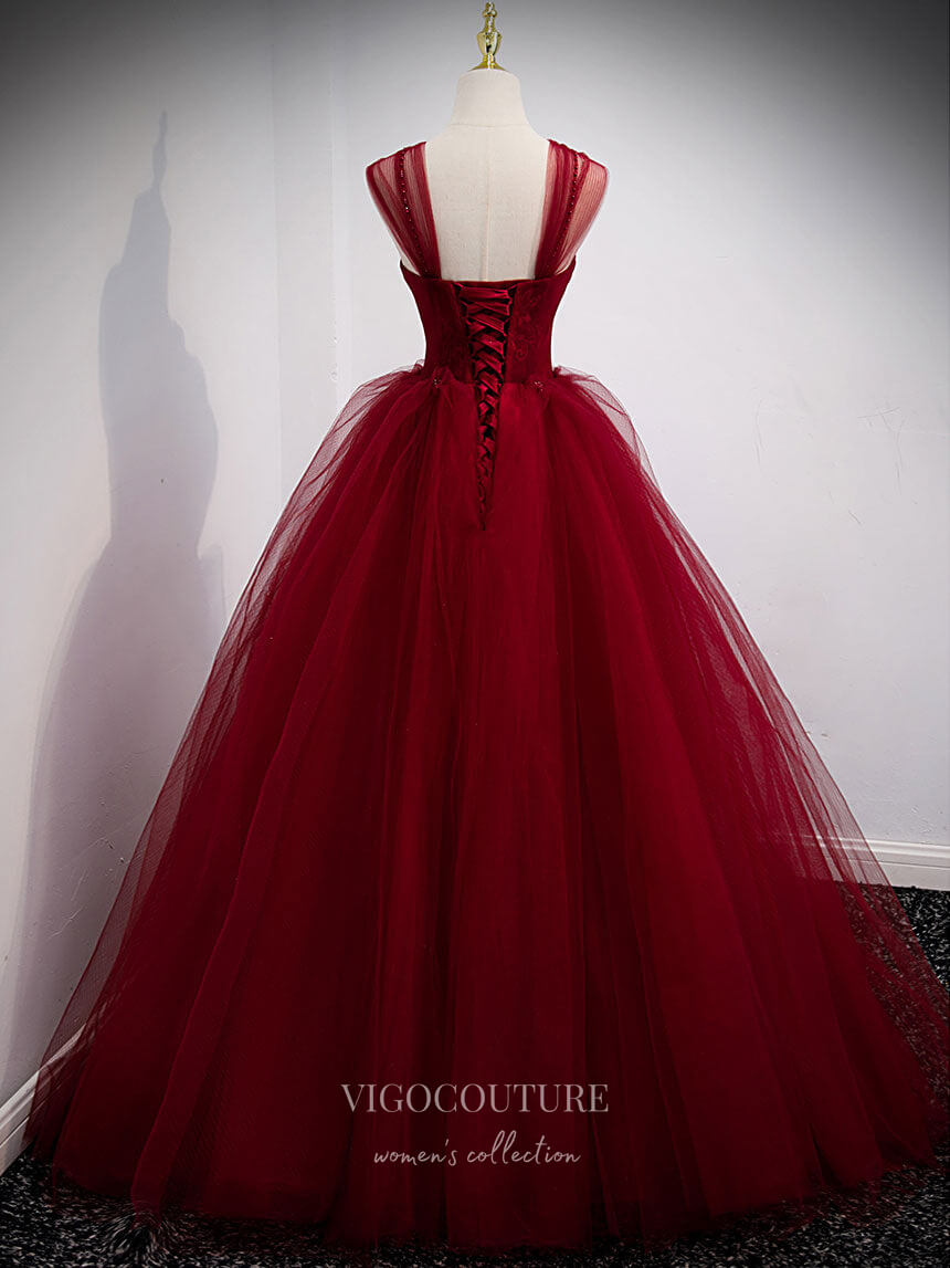 Prom Dress 2025 Burgundy Tulle Prom Dresses Off the Shoulder Formal Gown 21834-unique elegant Prom Dresses-Burgundy-US2-vigocouture