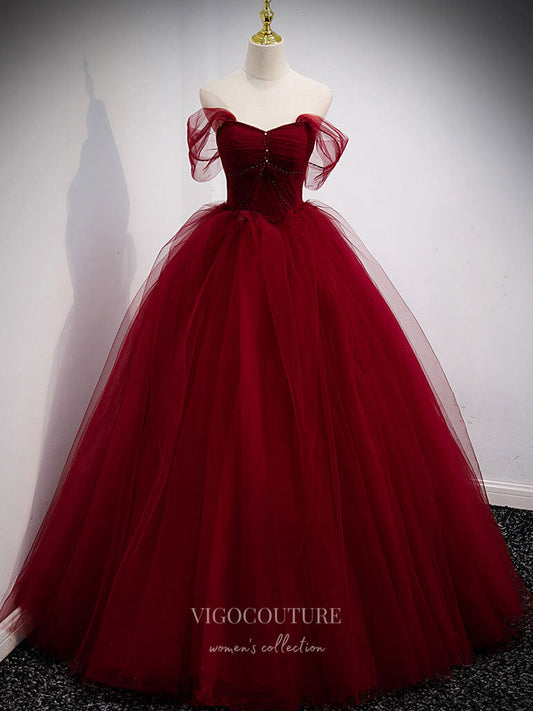 Prom Dress 2025 Burgundy Tulle Prom Dresses Off the Shoulder Formal Gown 21834-unique elegant Prom Dresses-Burgundy-US2-vigocouture