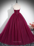 Prom Dresses 2025 to impress Burgundy Tulle Prom Dresses Strapless Ruffled Quinceanera Dresses BG033-vigocouture-vigocouture